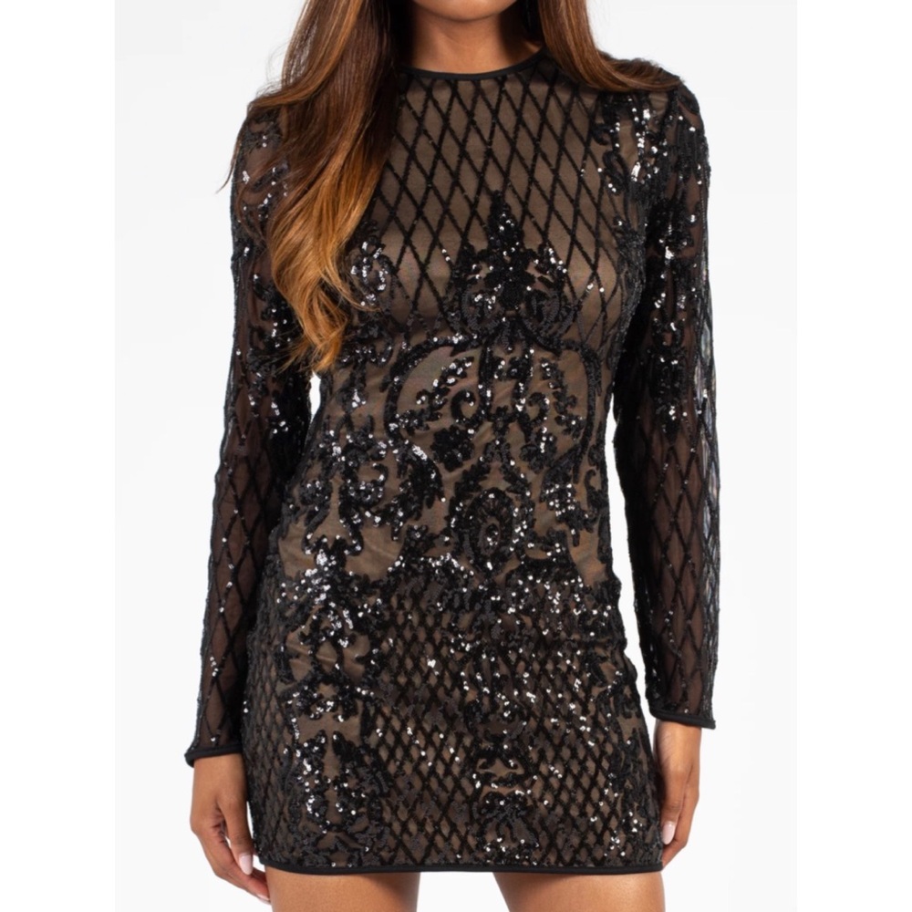 Elegant Black Lace Sequin Mini Dress